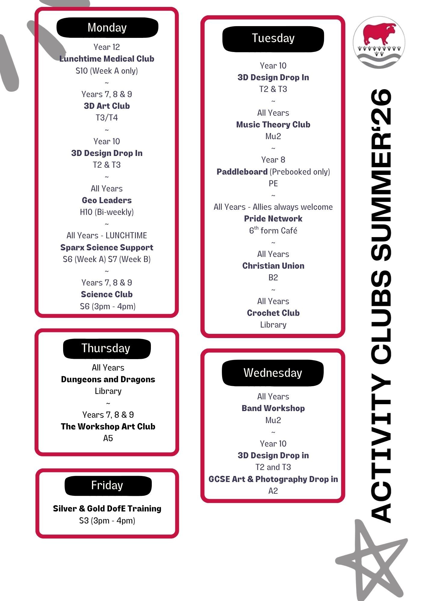 Activity clubs summer 26